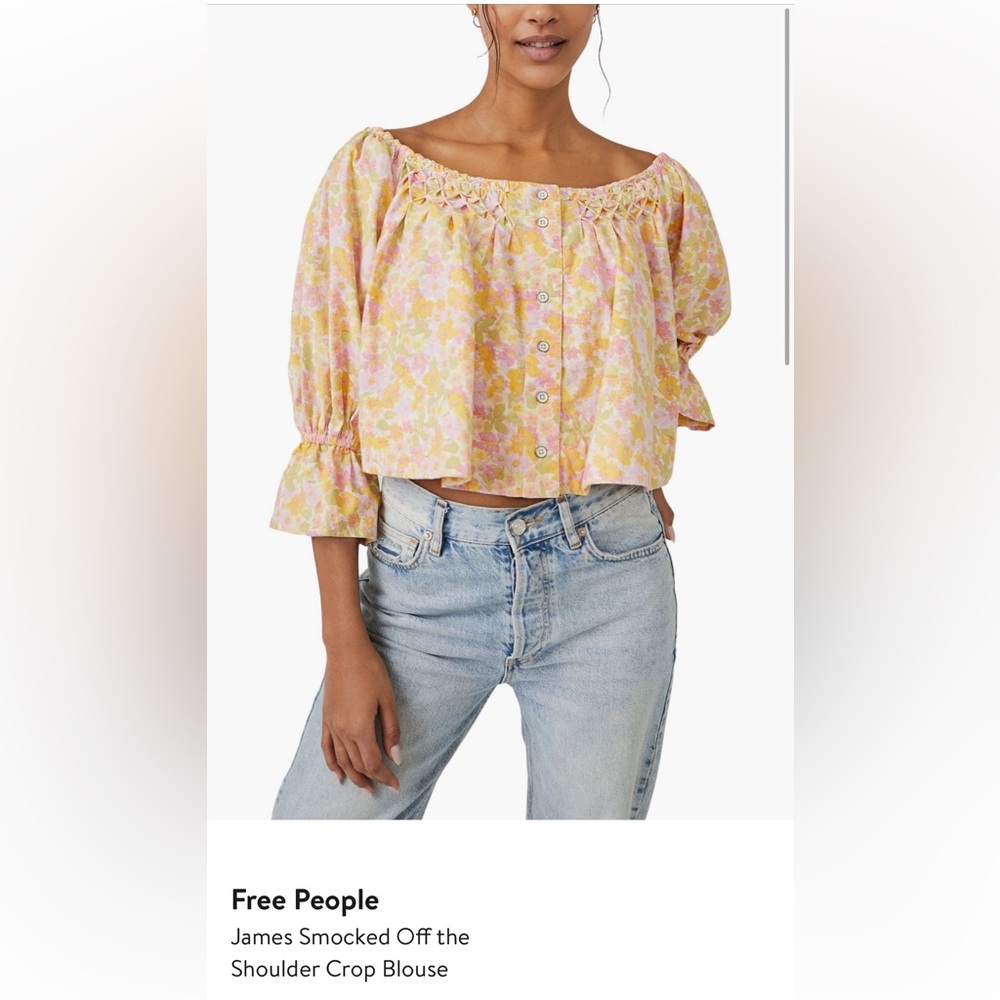 Free People Pink Floral Off-the-Shoulder Crop Blouse! Size: Small!